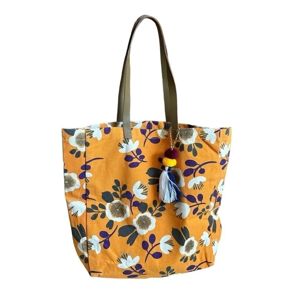 Boutique Tote Bag Orange NWOT Floral Print Sustainable Cotton Shopping Bag